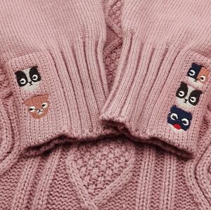 Dusty Rose XL Embroidered Cat Lady Cottagecore Cable Knit Mock Neck Sweater